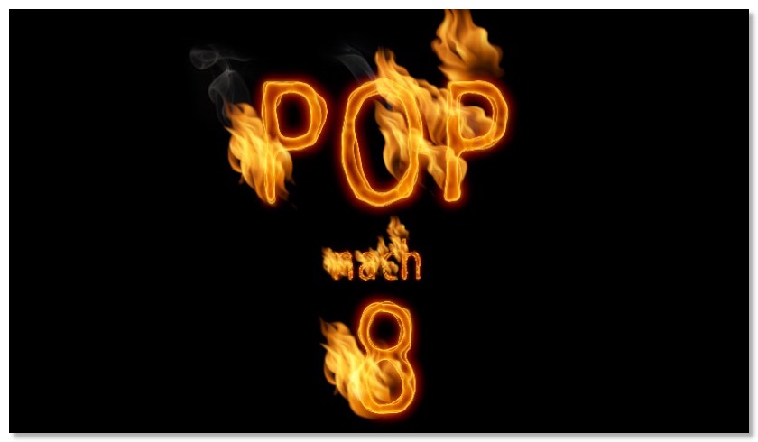 Das Pop-nach-8-Logo in Flammen