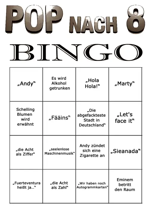 Bingo-Feld mit verschiedenen Phrasen