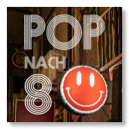 Ein roter Smiley und das Pop-nach-8-Logo
