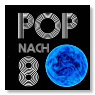 Pop nach 8 Logo und ein blauer Planet