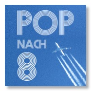 Flugzeug mit Chemtrails und das Pop-nach-8-Logo