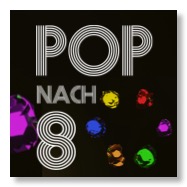 Pop-nach-8-Logo und Farbtupfer