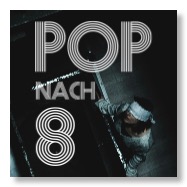 Pop nach 8 Logo und Frau im Treppenhaus