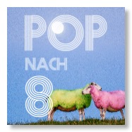 Pop-nach-8-Logo und zwei bunte Schafe
