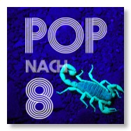 Leuchtender Skorpion und Pop-nach-8-Logo