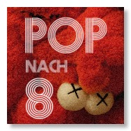 Pop-nach-8-Logo und eine Plüschfigur