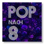 Pop-nach-8-Logo auf lila Muster