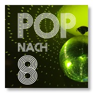Pop-nach-8-Logo und grüne Discokugel