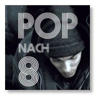 Pop-nach-8-Logo und ein junger Mann