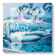 Pop-nach-8-Logo und gesprühter Hai 