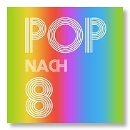 *Pop nach 8*-Logo in Regenborgen-Farben 