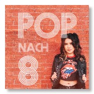 Ziegelwand, junges Mädchen und das Pop-nach-8-Logo