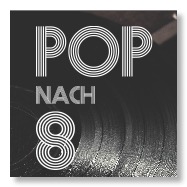 Pop-nach-8-Logo und schwarze Vinyl-Platte